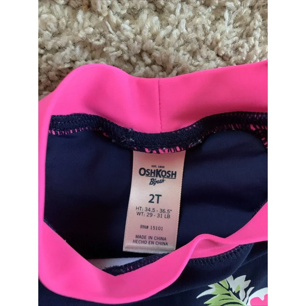 Oshkosh B’gosh Girl Swim Rashguard Top Surf Floral Pink Blue 2T
